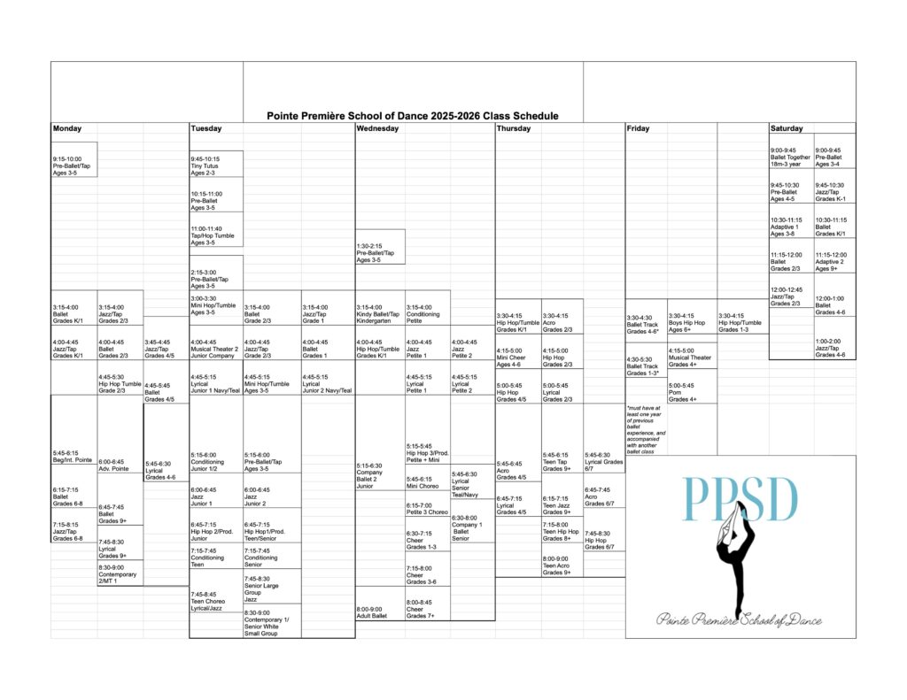 Pointe Premiere 2025 Fall Schedule